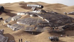 Star Trek Starship Uss Columbia On Desert Planet Wallpaper