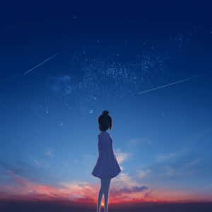 Stargazing Solitude Anime Girl Wallpaper