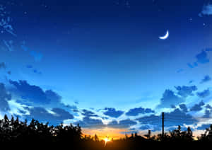 Starry_ Dawn_with_ Crescent_ Moon_4 K.jpg Wallpaper