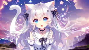 Starry Eyed Anime Catgirl Wallpaper