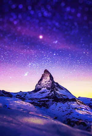 Starry_ Mountain_ Peak_ Purple_ Sky Wallpaper