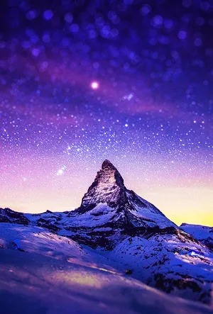 Starry_ Mountain_ Peak_ Purple_ Sky Wallpaper
