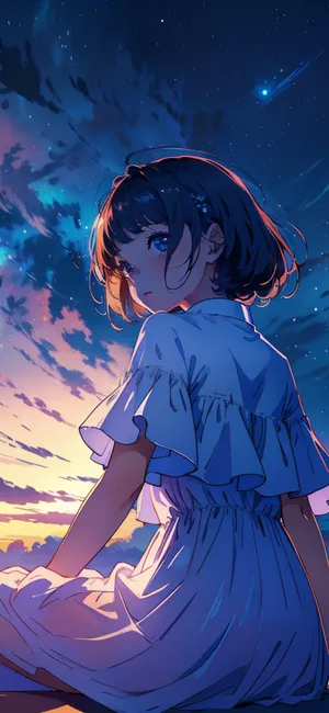 Starry Night Anime Girl Wallpaper