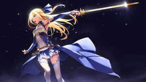 Starry_ Night_ Anime_ Warrior_ Girl Wallpaper