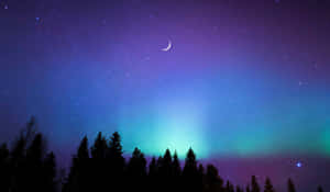 Starry Night Auroraand Crescent Moon Wallpaper