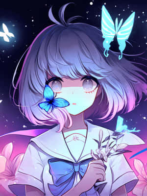 Starry Night Butterfly Anime Girl Wallpaper