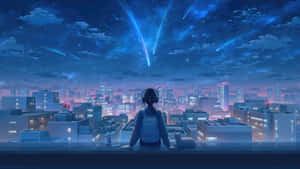 Starry Night Cityscape Anime Scene Wallpaper