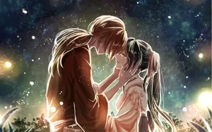 Starry Night Embrace Anime Art Wallpaper