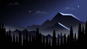 Starry Night Minimalist Mountain Forest Wallpaper