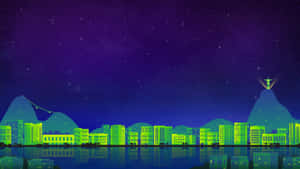 Starry Night Over Green Cityscape Wallpaper