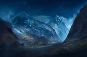 Starry_ Night_ Over_ Mountain_ Village Wallpaper