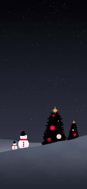 Starry Night Snowmanand Christmas Trees Wallpaper