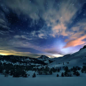 Starry Night Snowscape Wallpaper Wallpaper