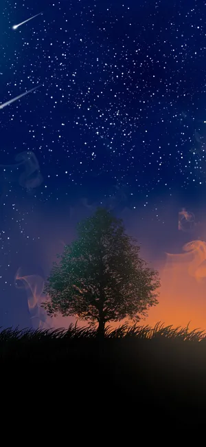 Starry Night Solitary Tree Wallpaper