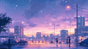 Starry Rainy Night Cityscape Wallpaper