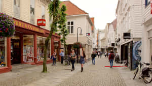 Stavanger Cobblestone Street Scene Wallpaper