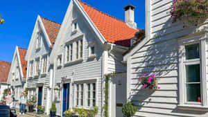 Stavanger Traditional White Wooden Houses Wallpaper