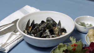 Steamed Mussels Dinner Setup Wallpaper