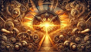 Steampunk Gears Sunset Landscape Wallpaper
