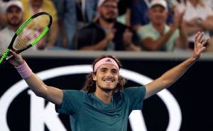 Stefanos Tsitsipas Exults In Triumph Wallpaper