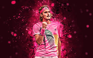 Stefanos Tsitsipas In Pink Fan Art Wallpaper