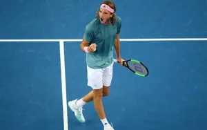 Stefanos Tsitsipas Screaming In Green Wallpaper