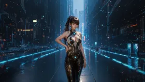 Stellar Blade Female Character Futuristic Cityscape Wallpaper