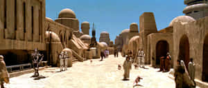 Step Into The Bustling Spaceport Of Mos Eisley Wallpaper