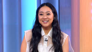 Stephanie Hsu Smiling During Interview Wallpaper