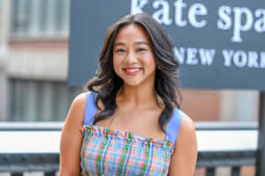 Stephanie Hsu Smiling Outdoors Wallpaper