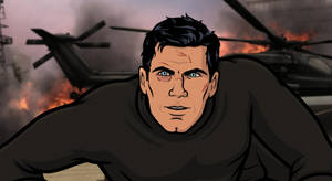 Sterling Archer Over Helicopter Backdrop Wallpaper