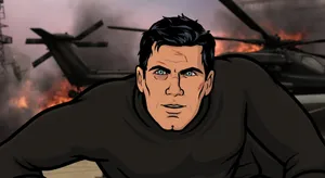 Sterling Archer Over Helicopter Backdrop Wallpaper