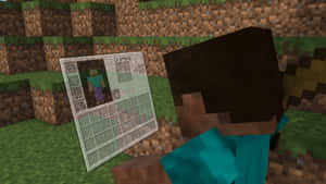 Steve Checking Minecraft Inventory Wallpaper