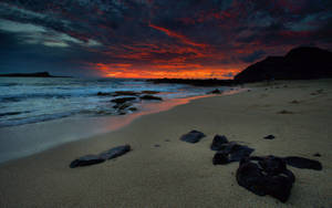 Stillness At Night On Rocky Beach Wallpaper