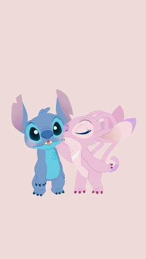 Stitch And Pink Stitch Cute Kiss Wallpaper