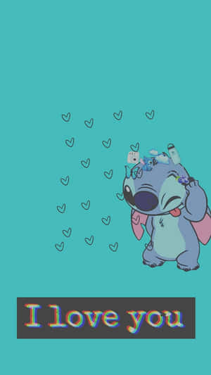 Stitch Love You Hearts Background Wallpaper