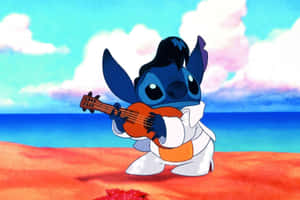 Stitch Playing Ukuleleon Beach Wallpaper