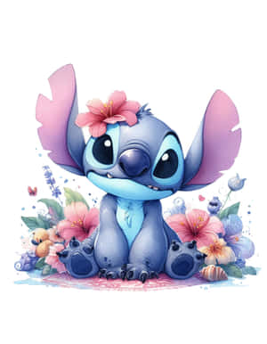 Stitch_ Valentines_ Day_ Floral_ Artwork Wallpaper