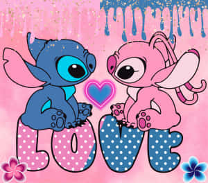 Stitchand Angel Love Illustration Wallpaper