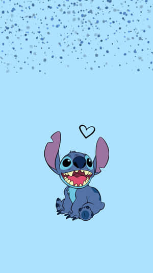 Stitchy Is Sitting On A Blue Background With A Heart Wallpaper