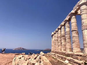 Stone Pillars Beneath Sky Sounion Wallpaper