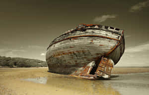 Stranded Wooden Ship Wallpaper