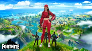 Strategic Ruby Skin Player In Fortnite Battle Royale Wallpaper