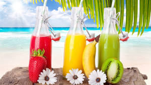 Strawberry, Banana And Kiwi Tropical Drink Wallpaper