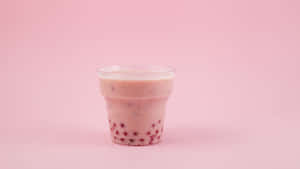 Strawberry Boba Tea Pink Background.jpg Wallpaper