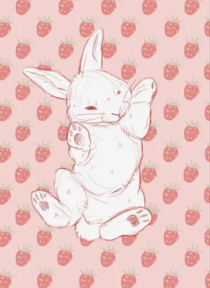 Strawberry Dream Bunny Sketch Wallpaper