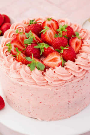 Strawberry Frosted Cakewith Fresh Strawberries Wallpaper