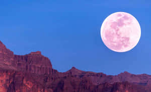 Strawberry Moon Over Mountain Ridge Wallpaper