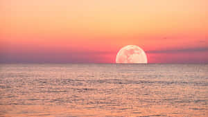 Strawberry Moon Over Ocean Wallpaper