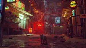Stray_ Cat_in_ Neon Lit_ Alley Wallpaper